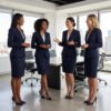 Navy Blue V-Neck Skirt Suit | Women's Tailored Professional Business Wear