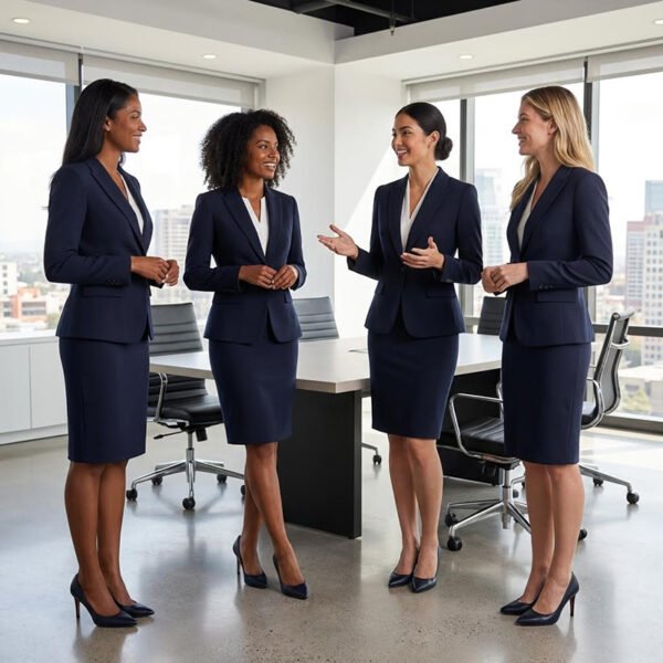 Navy Blue V-Neck Skirt Suit | Women's Tailored Professional Business Wear