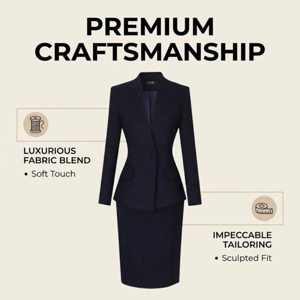 Navy Blue V-Neck Skirt Suit | Women's Tailored Professional Business Wear