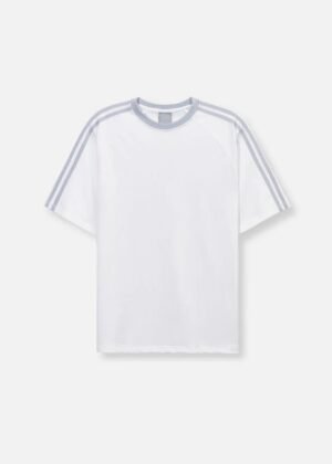 White & Grey 3-Stripe Raglan T-Shirt | Casual Sporty Tee