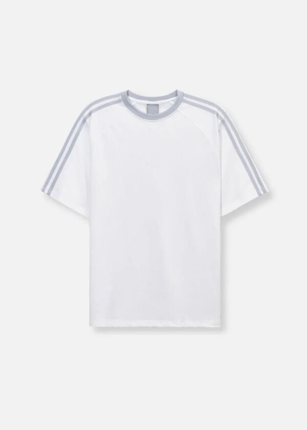White & Grey 3-Stripe Raglan T-Shirt | Casual Sporty Tee