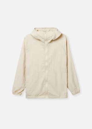 Soft Beige Lightweight Hooded Windbreaker Jacket
