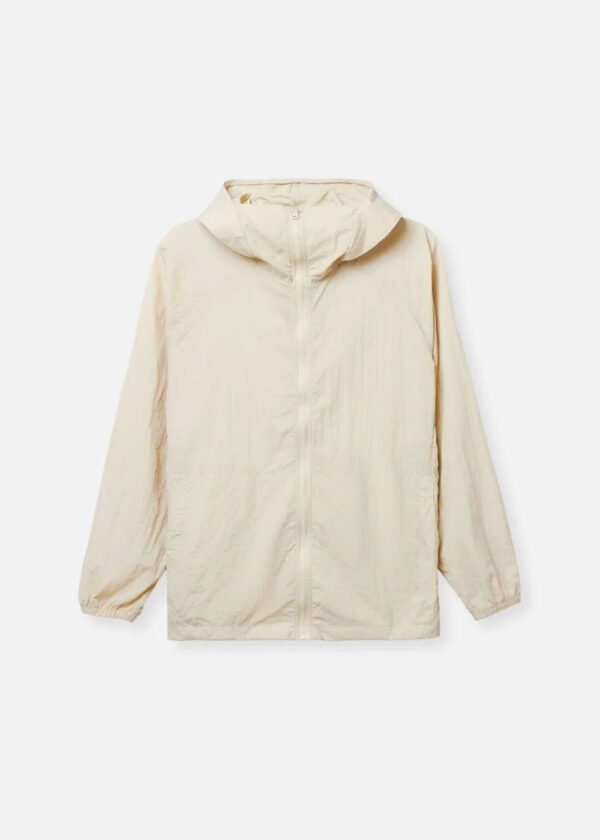 Soft Beige Lightweight Hooded Windbreaker Jacket