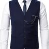 Men’s Navy Slim Fit Suit Waistcoat with Chain Detail
