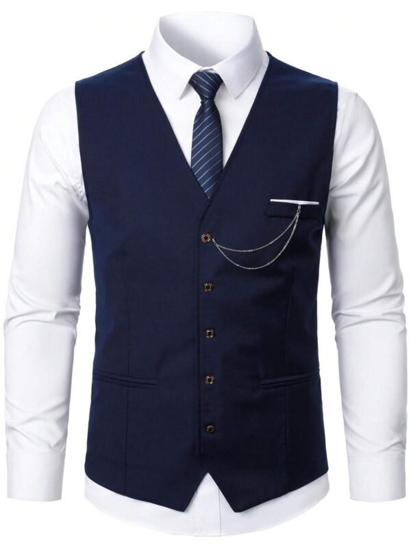 Men’s Navy Slim Fit Suit Waistcoat with Chain Detail