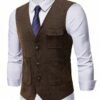 Men's Herringbone Tweed Vest – Classic V-Neck Waistcoat for Business & Casual