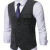 Men's Herringbone Tweed Vest – Classic V-Neck Waistcoat for Business & Casual