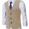 Men's Herringbone Tweed Vest – Classic V-Neck Waistcoat for Business & Casual