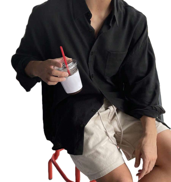 Men’s Black Linen-Blend Shirt & Beige Shorts Two-Piece Set