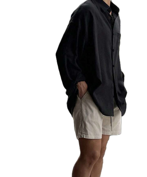 Men’s Black Linen-Blend Shirt & Beige Shorts Two-Piece Set