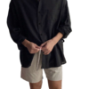 Men’s Black Linen-Blend Shirt & Beige Shorts Two-Piece Set