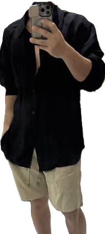 Men’s Black Linen-Blend Shirt & Beige Shorts Two-Piece Set