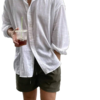 Men’s Oversized White Linen Shirt & Army Green Shorts Two-Piece Set