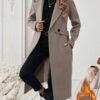 Women’s Elegant Lapel Longline Wool Blend Coat - Casual Open Front Winter Overcoat with Button Detail