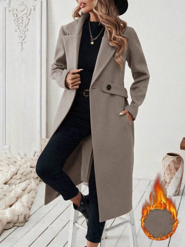 Women’s Elegant Lapel Longline Wool Blend Coat - Casual Open Front Winter Overcoat with Button Detail
