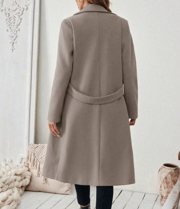 Women’s Elegant Lapel Longline Wool Blend Coat - Casual Open Front Winter Overcoat with Button Detail