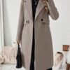 Women’s Elegant Lapel Longline Wool Blend Coat - Casual Open Front Winter Overcoat with Button Detail