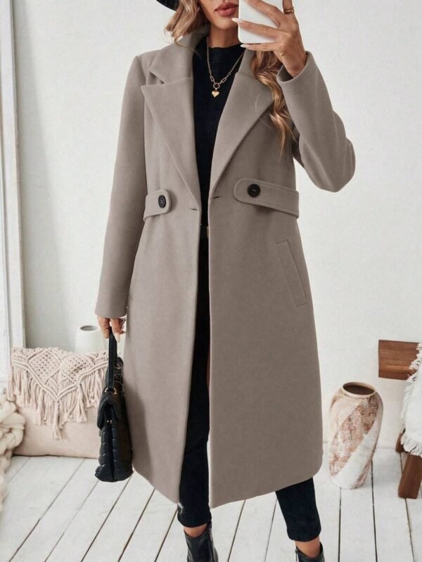Women’s Elegant Lapel Longline Wool Blend Coat - Casual Open Front Winter Overcoat with Button Detail