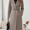 Women’s Elegant Lapel Longline Wool Blend Coat - Casual Open Front Winter Overcoat with Button Detail