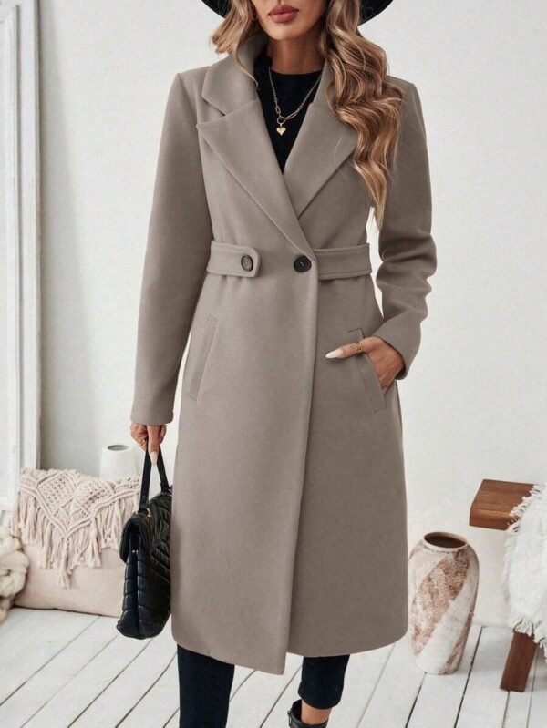 Women’s Elegant Lapel Longline Wool Blend Coat - Casual Open Front Winter Overcoat with Button Detail