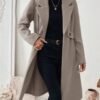 Women’s Elegant Lapel Longline Wool Blend Coat - Casual Open Front Winter Overcoat with Button Detail