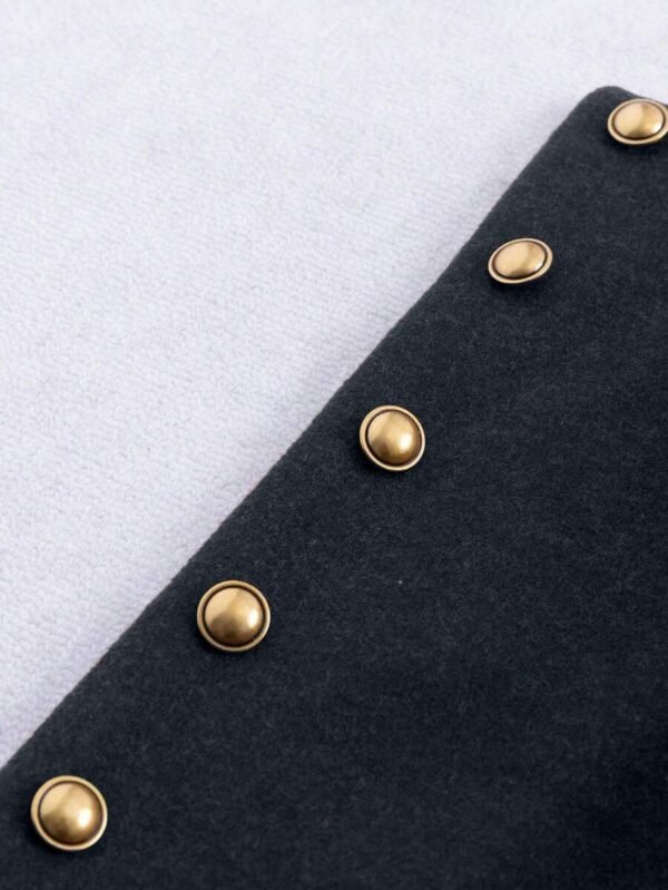Women’s Minimalist Round Neck Wool Blend Cropped Jacket with Gold Buttons