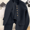Women’s Minimalist Round Neck Wool Blend Cropped Jacket with Gold Buttons