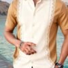 Men’s Guayabera Style Tribal Print Short Sleeve Shirt