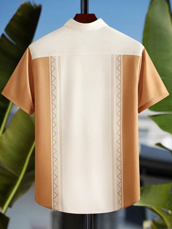 Men’s Guayabera Style Tribal Print Short Sleeve Shirt