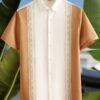 Men’s Guayabera Style Tribal Print Short Sleeve Shirt