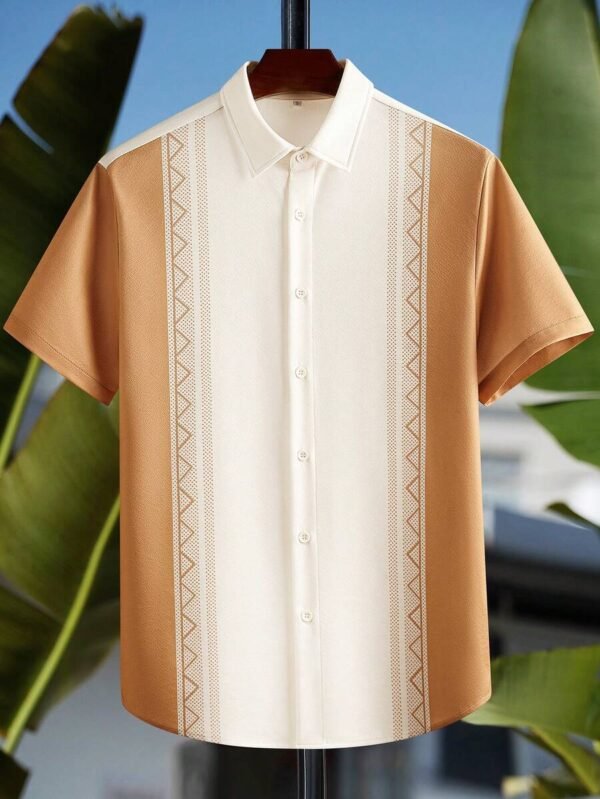 Men’s Guayabera Style Tribal Print Short Sleeve Shirt