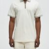 DM_20260127155855_001 Men's Cream Quarter-Zip Polo Shirt - Premium Textured Casual & Smart-Casual Top
