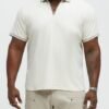 DM_20260127155855_005 Men's Cream Quarter-Zip Polo Shirt - Premium Textured Casual & Smart-Casual Top
