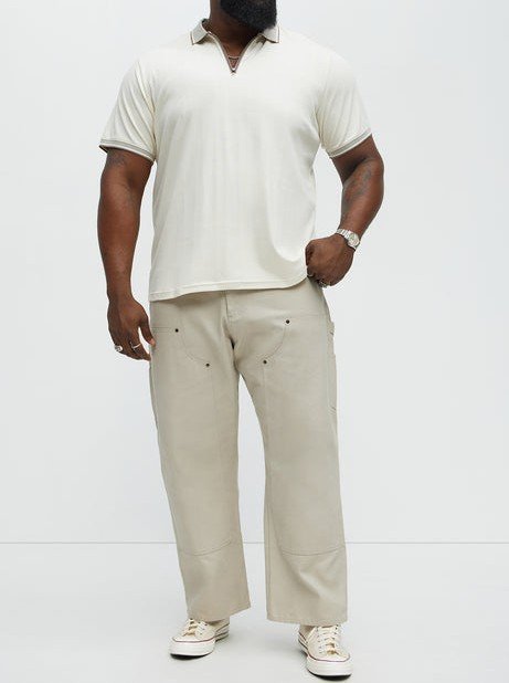 DM_20260127155855_006 Men's Cream Quarter-Zip Polo Shirt - Premium Textured Casual & Smart-Casual Top
