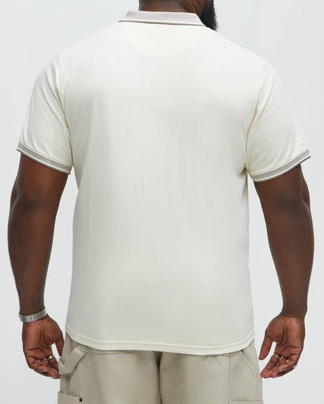 DM_20260127155855_007 Men's Cream Quarter-Zip Polo Shirt - Premium Textured Casual & Smart-Casual Top