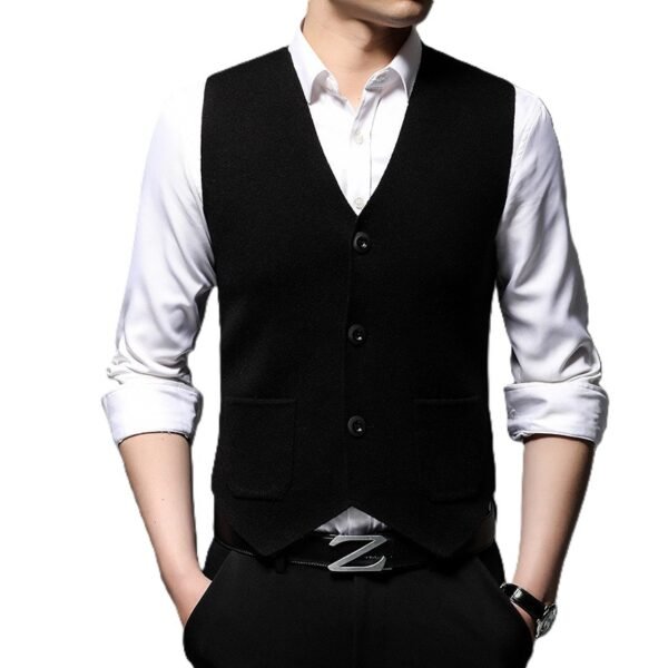 Men's V-Neck Knitted Wool Blend Waistcoat – Slim Fit Formal & Smart Casual Vest