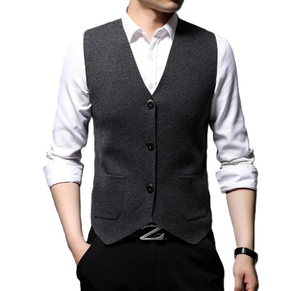 Men's V-Neck Knitted Wool Blend Waistcoat – Slim Fit Formal & Smart Casual Vest