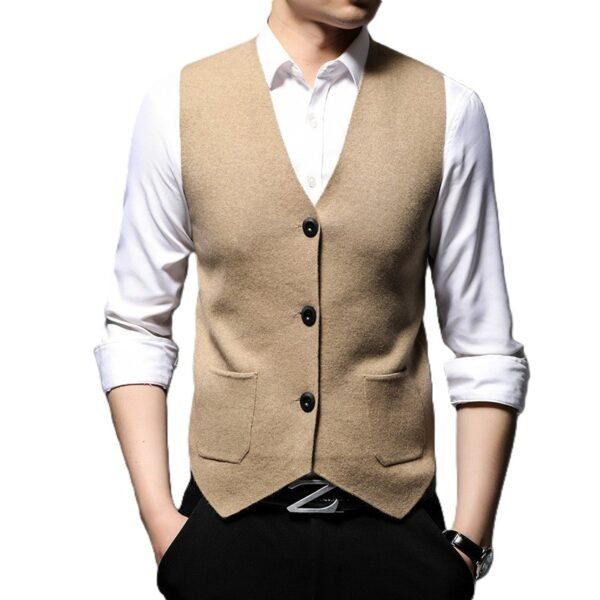 Men's V-Neck Knitted Wool Blend Waistcoat – Slim Fit Formal & Smart Casual Vest