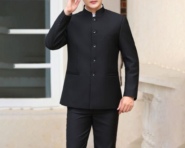 Men’s Classic Zhongshan Suit - Modern Mandarin Collar Two-Piece Set