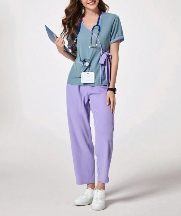 Women’s Two-Tone Wrap Scrub Set | Medical Uniform for Nurses & Healthcare Workers