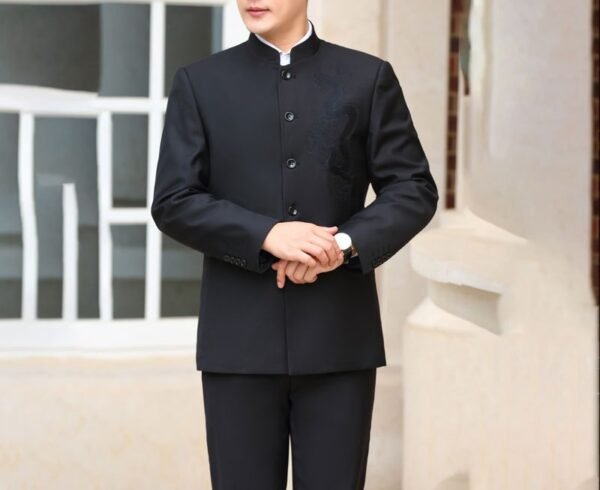 Men’s Classic Zhongshan Suit - Modern Mandarin Collar Two-Piece Set