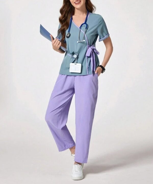 Women’s Two-Tone Wrap Scrub Set | Medical Uniform for Nurses & Healthcare Workers