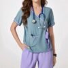 Women’s Two-Tone Wrap Scrub Set | Medical Uniform for Nurses & Healthcare Workers