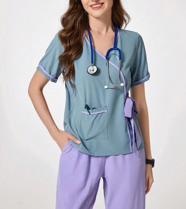 Women’s Two-Tone Wrap Scrub Set | Medical Uniform for Nurses & Healthcare Workers