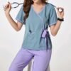 Women’s Two-Tone Wrap Scrub Set | Medical Uniform for Nurses & Healthcare Workers