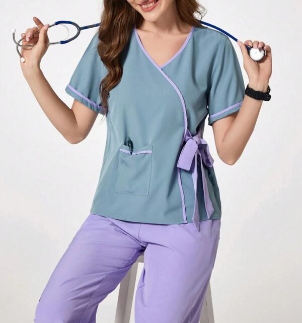 Women’s Two-Tone Wrap Scrub Set | Medical Uniform for Nurses & Healthcare Workers