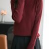 Women's Ribbed Half-Turtleneck Knit Sweater with Rhinestone Neckline - Slim Fit Base Layer for Fall & Winter