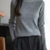Women's Ribbed Half-Turtleneck Knit Sweater with Rhinestone Neckline - Slim Fit Base Layer for Fall & Winter