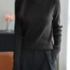 Women's Ribbed Half-Turtleneck Knit Sweater with Rhinestone Neckline - Slim Fit Base Layer for Fall & Winter