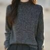 Women's Heathered Mock Neck Knit Sweater - Soft Long Sleeve Pullover for Fall Winter